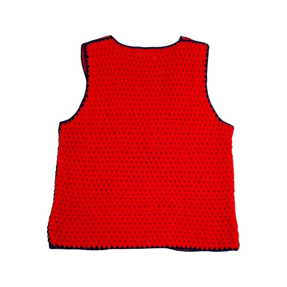 Vintage 70s Dayne Taylor Crochet Granny Square Tank Top Suede Patches Boho L - Picture 2 of 8